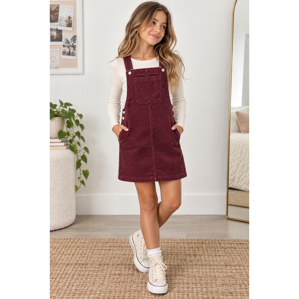 Gap Kids Pinafore Jumper Dress Corduroy Burgundy Maroon Overall Size L 10/12